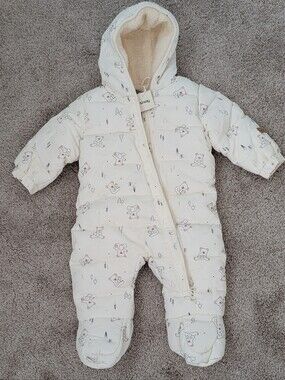 Baby Cream Hooded Snowsuit One-Piece